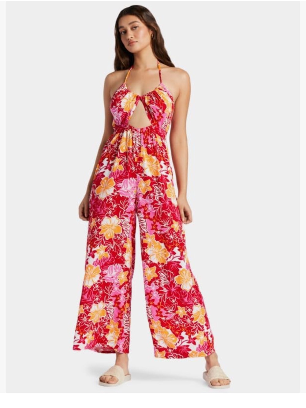Roxy Away on Vacay Tropical Print Wide Leg Jumpsuit
